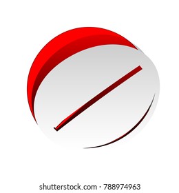 Pill sign illustration. Vector. Detachable paper icon with red body stock. Isolated.