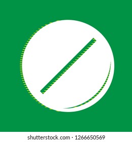 Pill sign illustration. Vector. White flat icon with yellow striped shadow at green background.