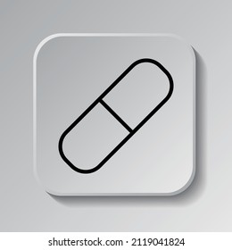 Pill simple icon vector. Flat desing. Black icon on square button with shadow. Grey background.ai