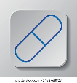 Pill simple icon vector. Flat design. Paper cut design. Cutted blue symbol with shadow. Gray badge button, gray background.ai