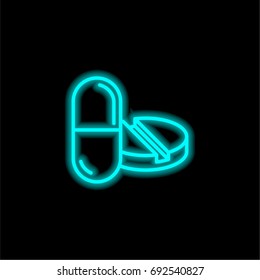 Pill and Tablet blue glowing neon ui ux icon. Glowing sign logo vector
