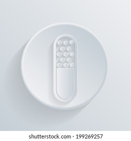 pill tablet. circle white paper icon with a long shadow.