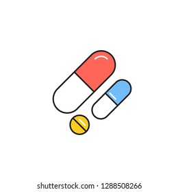 Pill Tablet Color Line Icon. Medicine Vector Illustration. Editable Stroke. Simple Design Symbol