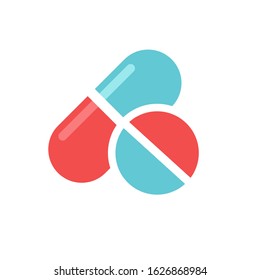 Pill and tablet icon. Pills vector illustration. Medical and hospital icon. Color icon on white background. Pill and tablet logo, pill and tablet eps, pill and tablet vector