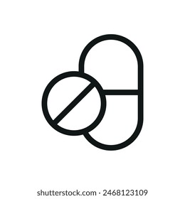 Pill and tablet isolated icon, round pill and capsule vector symbol with editable stroke