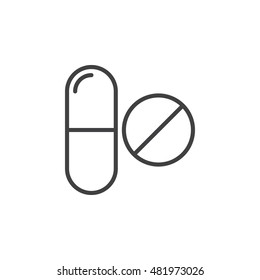 pill and tablet line icon, outline drugs vector logo illustration, linear pictogram isolated on white
