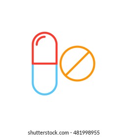 pill and tablet line icon, outline drugs vector logo illustration, linear colorful pictogram isolated on white
