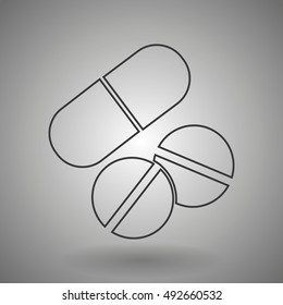 pill and tablet line icon, outline drugs vector logo illustration, linear pictogram isolated.