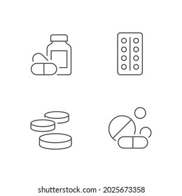 Pill or tablet line outline icon isolated on white