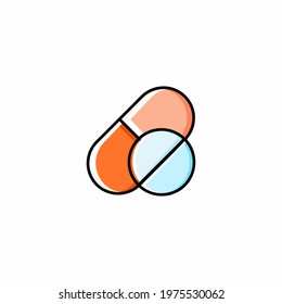 Pill and Tablet Outline Color Icon Vector Illustration Design eye-catching pixel perfect icon. Perfect for website, presentation, social media, and many more. Icon design outline color style