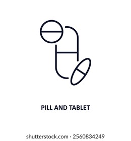 pill and tablet outline icon.  Thin line icon from gym and fitness collection. Editable vector isolated on white background