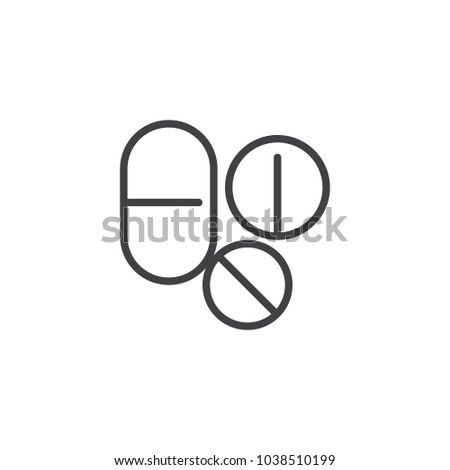 Pill and tablets outline icon. linear style sign for mobile concept and web design. Medicines capsule simple line vector icon. Symbol, logo illustration. Pixel perfect vector graphics