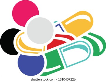 Icono De Píldora Y Pestañas. Diseño de color plano. Ilustración vectorial.