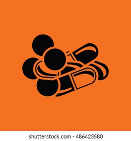 Pill and tabs icon. Orange background with black. Vector illustration.
