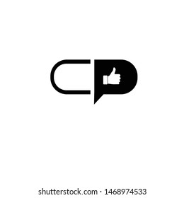Pill talk logo design. Pill health of thumb up icon vector