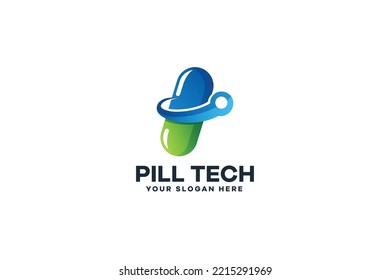 Pill Technology Logo, Medicine Logo Illustration