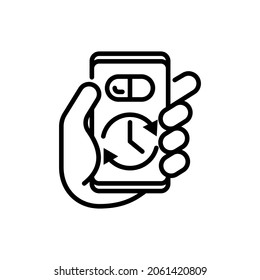Pill Timer, Health Mobile App Thin Line Icon. Moderne Vektorgrafik.
