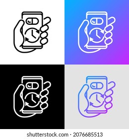 Pill timer, health mobile app thin line icon. Modern vector illustration.