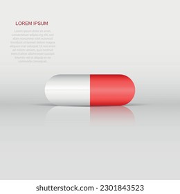 Pill vector icon in flat style. Tablet illustration on white isolated background. Capsule medical concept.