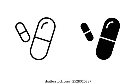 Pill vector icon set in black and white color.