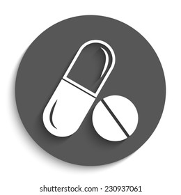 pill  - vector icon with shadow on a round grey button