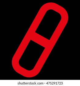 Pill vector icon. Style is contour flat icon symbol, red color, black background.