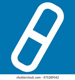 Pill vector icon. Style is outline flat icon symbol, white color, blue background.