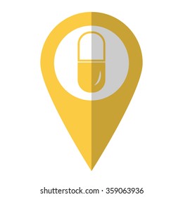 Pill - vector icon;  yellow map pointer