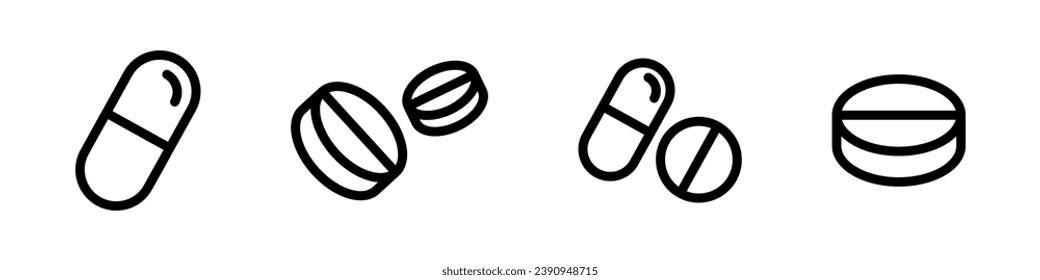 Pille Vektorsymbole. Kapselmedikation. Symbol für medizinische Pille Medikamente, Arzneisymbole.