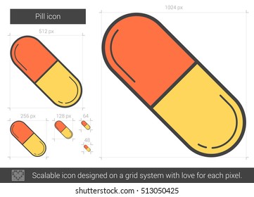 Pill vector line icon isolated on white background. Pill line icon for infographic, website or app. Scalable icon designed on a grid system.