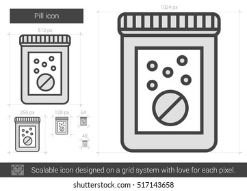 Pill vector line icon isolated on white background. Pill line icon for infographic, website or app. Scalable icon designed on a grid system.