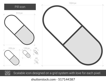 Pill vector line icon isolated on white background. Pill line icon for infographic, website or app. Scalable icon designed on a grid system.