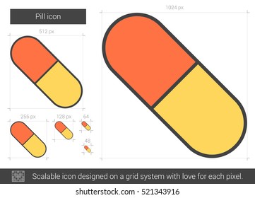 Pill vector line icon isolated on white background. Pill line icon for infographic, website or app. Scalable icon designed on a grid system.