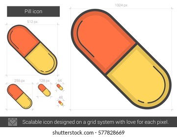 Pill vector line icon isolated on white background. Pill line icon for infographic, website or app. Scalable icon designed on a grid system.