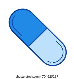 Pill vector line icon isolated on white background. Pill line icon for infographic, website or app. Blue icon designed on a grid system.