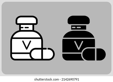 Pill and vitamin bottle icon in Vector illustration.