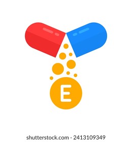 pill with vitamin e like food supplement icon. concept of easy prevention of diseases and human health care. simple flat trend modern graphic tocotrienol logotype design element isolated on white