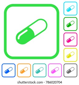 Pill vivid colored flat icons in curved borders on white background