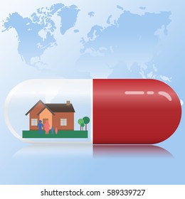 Pill with world map background.Medical,Healthcare concept.Vector illustration EPS10.