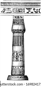 Pillar and beam, column, Egypt, temples, employed, horizontal, vintage line drawing or engraving illustration.
