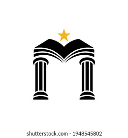 Pillar and book flat logo template ready for use, suitable for law symbol, justice icon, building construction, old architecture, university and others