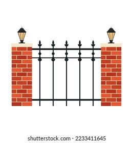 Pillar of bricks. Brick pillar vector. wallpaper. Brick pillar on white background. Metal fences.