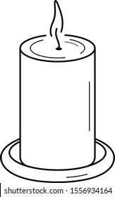 Pillar candle and aromatherapy. Vector outline icon.