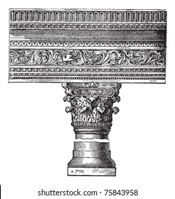 Pillar in the Church of Saint John in Constantinople, now called Istanbul, Turkey, vintage engraving. Old engraved illustration of a pillar in the Church of Saint John in Constantinople.