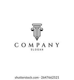 pillar column logo with pen combination in line art design style
