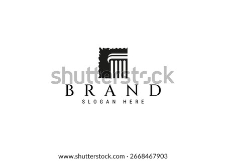 pillar column logo with square frame in flat design style