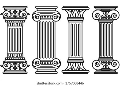 Pillar column vector line icons set isolated on a white background.