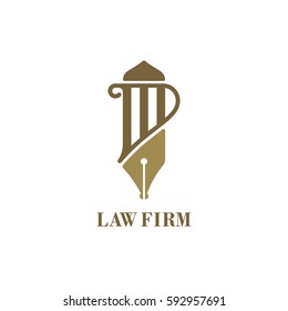 Pillar and fountain pen shaped logo for law firms. Vector illustration template.