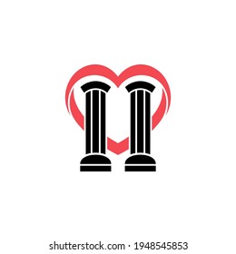Pillar and heart flat logo template ready for use, suitable for law symbol, justice icon, building construction, old architecture, university and others