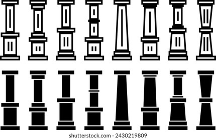 pillar icon collection, building support symbol. vector isolated on white background. design for poster, app, web.